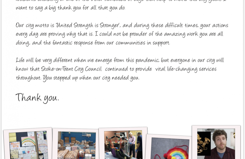 Letter to Stoke-on-Trent City Council staff - second page