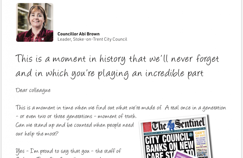 Letter to Stoke-on-Trent City Council staff - first page