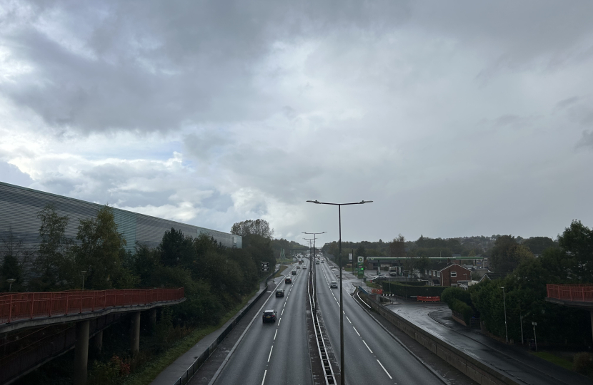A50 from Meir Park toward Meir on a gloomy day