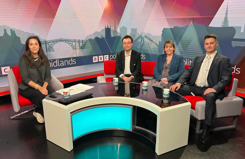 Abi Brown with other guests and BBC Politics Midlands presenter Elizabeth Glinka