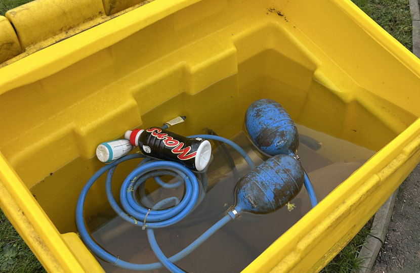 First grit bin full of water and rubbish