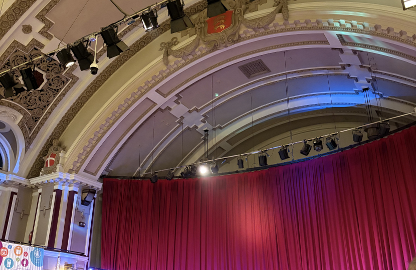 A band playing on the stage at the Kings Hall
