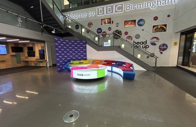The multicolour sofa in the BBC Birmingham reception
