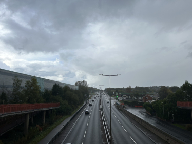 A50 from Meir Park toward Meir on a gloomy day