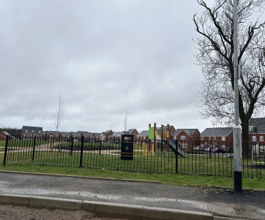 The bin on the play area at Foxfields Crescent